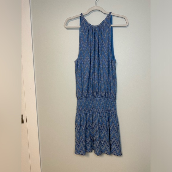 NWT RAMY BROOK Paris Jacquard Metallic Chevron Sleeveless Blue Boho Dress Sz M - Picture 10 of 16
